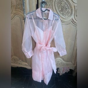 Maje pink slip dress and sheer overcoat